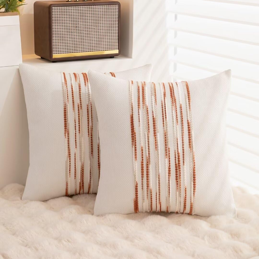 Boho Throw Pillow Covers 18x18 Set of 2 Farmhouse Decorative Cushion Case Striped Square Pillows Cover Chenille Pillow Cases Accent Neutral Pillowcase for Sofa Couch Bed,Sky Blue