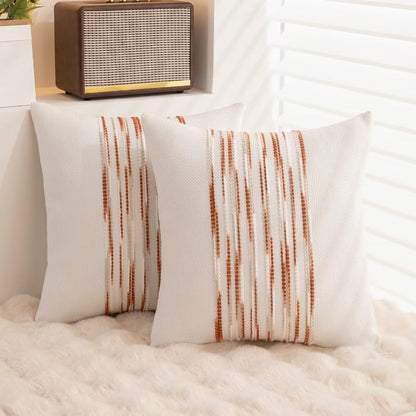 Boho Throw Pillow Covers 18x18 Set of 2 Farmhouse Decorative Cushion Case Striped Square Pillows Cover Chenille Pillow Cases Accent Neutral Pillowcase for Sofa Couch Bed,Sky Blue