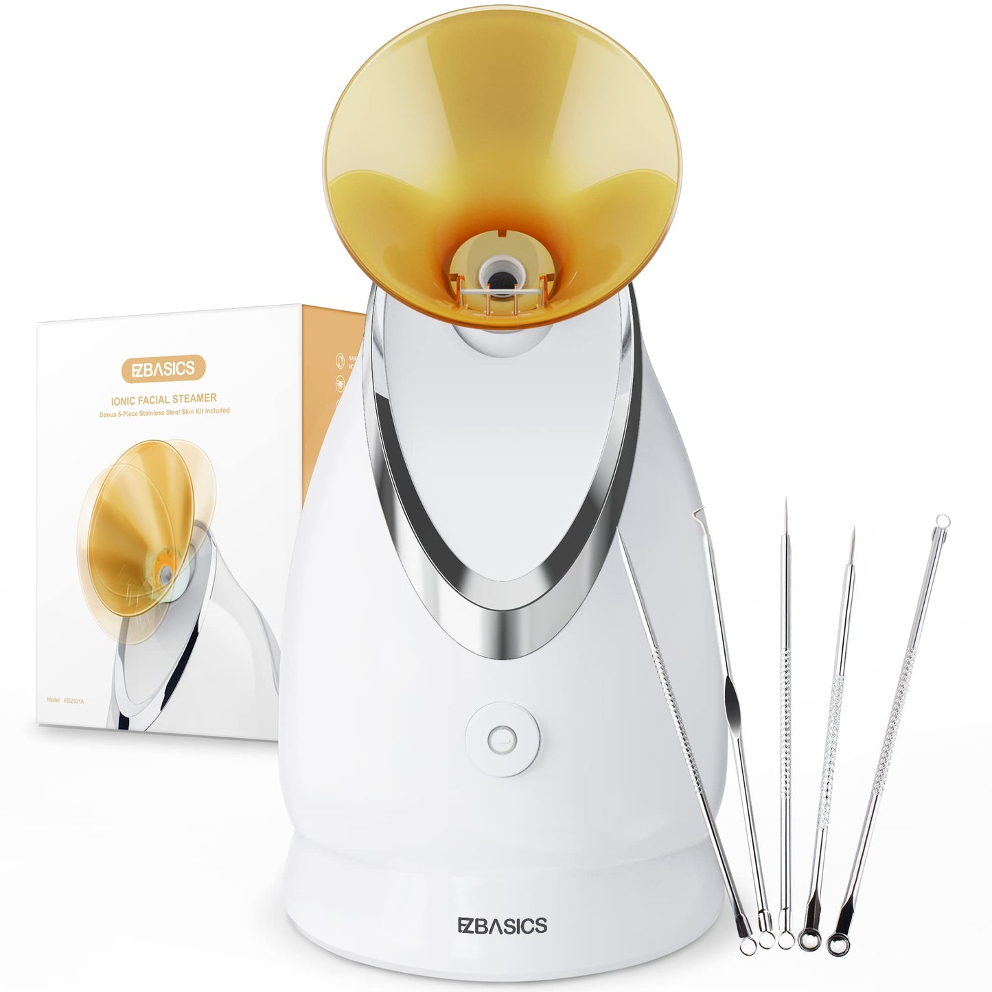 EZBASICS Facial Steamer Ionic Face Steamer for Home Facial, Warm Mist Humidifier Atomizer for Face Sauna Spa Sinuses Moisturizing, Unclogs Pores, 1 Pack + 5 Stainless Steel Skin Kit Blue