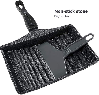 Tamagoyaki Frying Pan, Non-Stick Wave Bottom Maifanite Stone Egg Roll Pan for Omelette, Japanese Snacks, Black