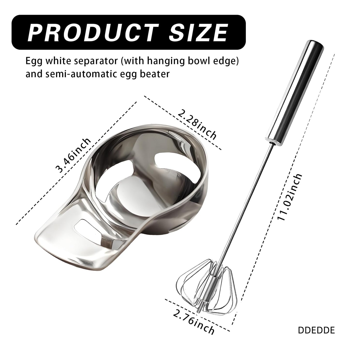 316L Stainless Steel Egg White Separator & Semi-Automatic Whisk Set - Hands-Free Clip Design, Corrosion-Resistant Kitchen Tools for Baking, Durable Egg Yolk Separator with Bowl Rest