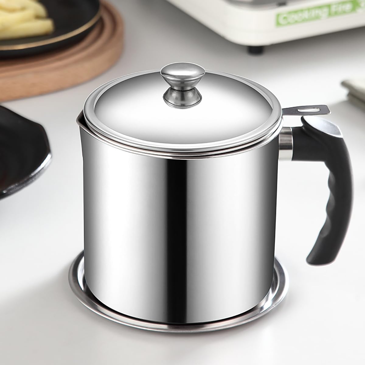 YYJINGYOU Grease Container with Fine Mesh Strainer kitchen oil storage tank pot 1.3L