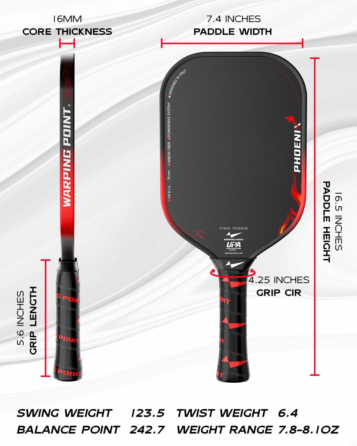 Warping Point Phoenix Gen 3.5 Pickleball Paddle, UPA-A Approved, Raw T700 Carbon Fiber, 16MM PowerDrive System for Power & Precise Control, Endura Surface for Ultimate Spin