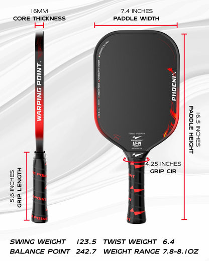 Warping Point Phoenix Gen 3.5 Pickleball Paddle, UPA-A Approved, Raw T700 Carbon Fiber, 16MM PowerDrive System for Power & Precise Control, Endura Surface for Ultimate Spin