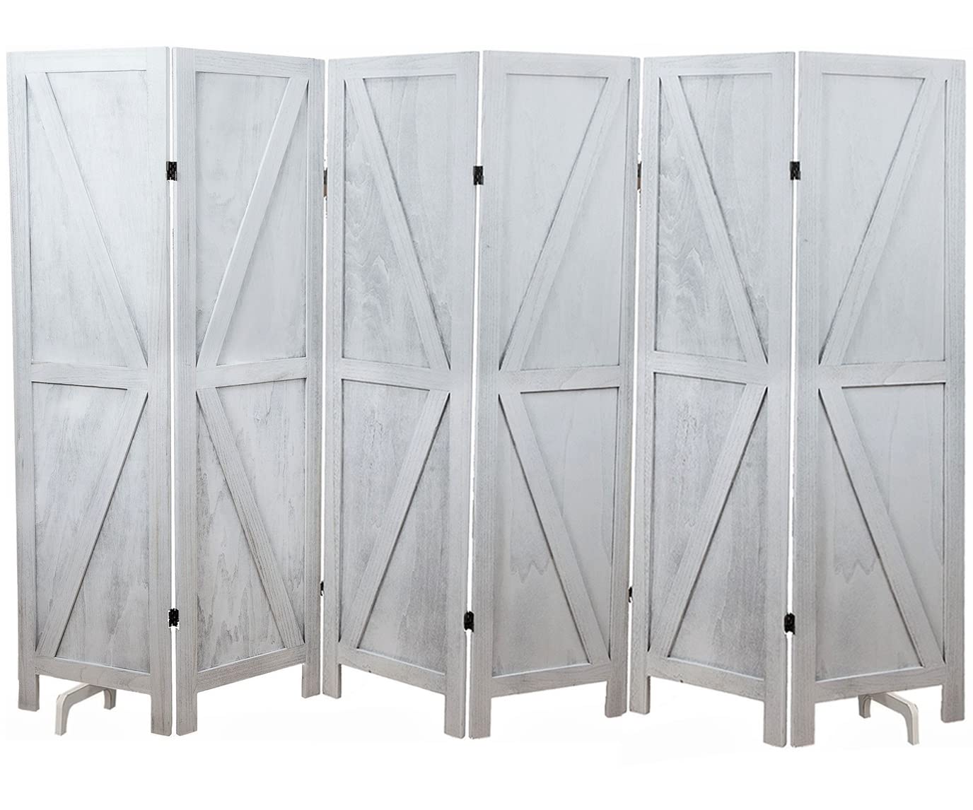 Premium Home 6-Panel Room Divider – Rustic White Barn Door, K Pattern Folding Privacy Screen, Partition Wall