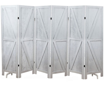 Premium Home 6-Panel Room Divider – Rustic White Barn Door, K Pattern Folding Privacy Screen, Partition Wall