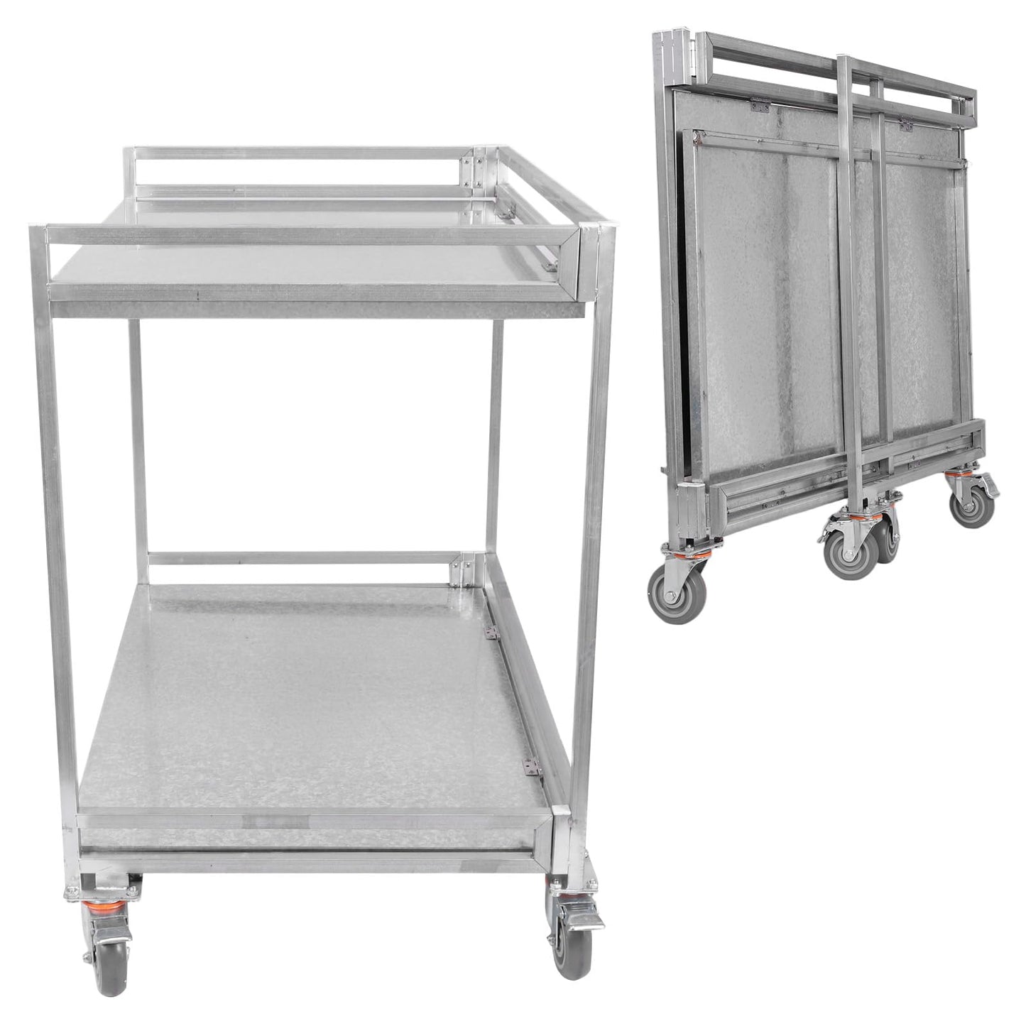 Metal Cart on Wheels 660 lbs Capacity, 2‑Shelf Folding Stainless Steel Cart with Handle, Metal Rolling Cart with Wheels, Rolling Metal Cart for Warehouse Garage Home – 39"x36"
