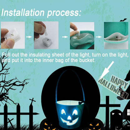 Six Senses Media Light Up Teal Pumpkin Halloween Felt Trick or Treat Bucket, with Blue LED lights, Halloween Party Favors, Halloween Snacks, Goodie Bags for Kids, Novlety Gifts