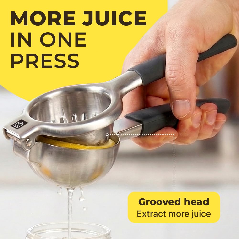 Large Lemon Squeezer Stainless Steel Press - Non-Slip Grip, Heavy Duty, Manual Design - Effortless Pro-Grade Lemon, Lime, Orange, and Citrus Fruit Hand Held Lemon Juicer Squeezer - No Seeds, Max Juice