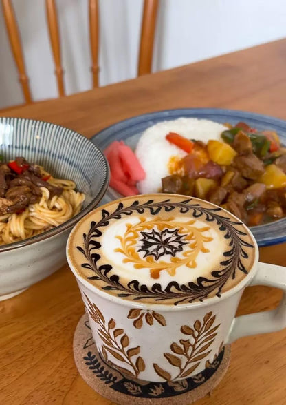 Handmade Ceramic Mugs, 12 oz Coffee Cups, Tea Mugs, Farmhouser Mug, Luxurious Cups for Office Home Microwavable, Porcelain Coffee Cups With Handle - Modern, Boho, Unique Style Wisteria Leaves