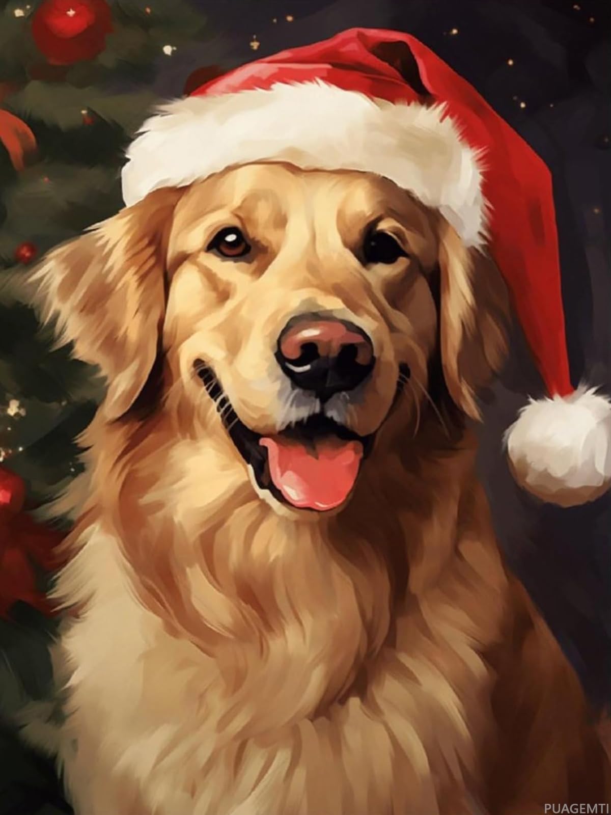PUAGEMTI Diamond Painting Kits for Adults Golden Retriever in Santa Hat Painting DIY 5D Full Drill Diamond Dots Paintings with Diamonds Gem Art and Crafts Home Decor 12"x16"