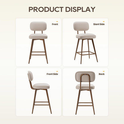 MALOL 26“ Swivel Bar Stools Set of 4, Mid Century PU Leather Counter Height Bar Chairs with Low Back and Metal Legs, Modern Bar Stool Chair for Kitchen Island, Beige