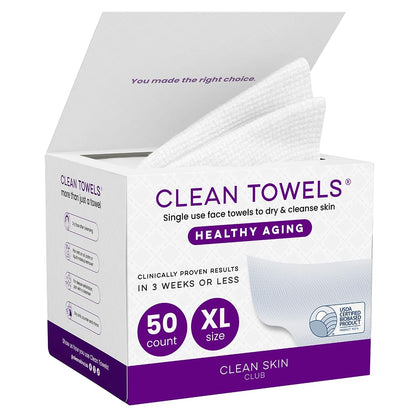 CLEAN SKIN CLUB Healthy Aging Clean Towels® XL, Smooths Fine Lines Wrinkles & Texture, Disposable Face Dry Wipes, XL - 1 Pack (50 count)