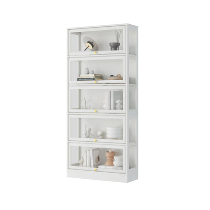 BONITURE Display Cabinet with Acrylic Glass Doors,5-Tiers Curio Cabinet with LED Lighting for Collectibles, Collectibles Toy Organizers Rack & Display Shelf Display Case Storage Cabinet, White