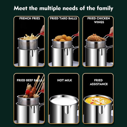 304 Stainless Steel Deep Fryer Pot with Basket, Stove Top Deep Fryer with Easy Grip Handle, Large Capacity Multifunctional Oil Strainer Pot For Frying Fish Shrimp Fries Chicken(Silver)