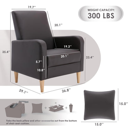 COLAMY Modern Accent Living Room Chairs Set of 2, Upholstered PU Leather Armchair Reading Side Chair, Single Sofa with Back Pillow and Wood Legs, Brown