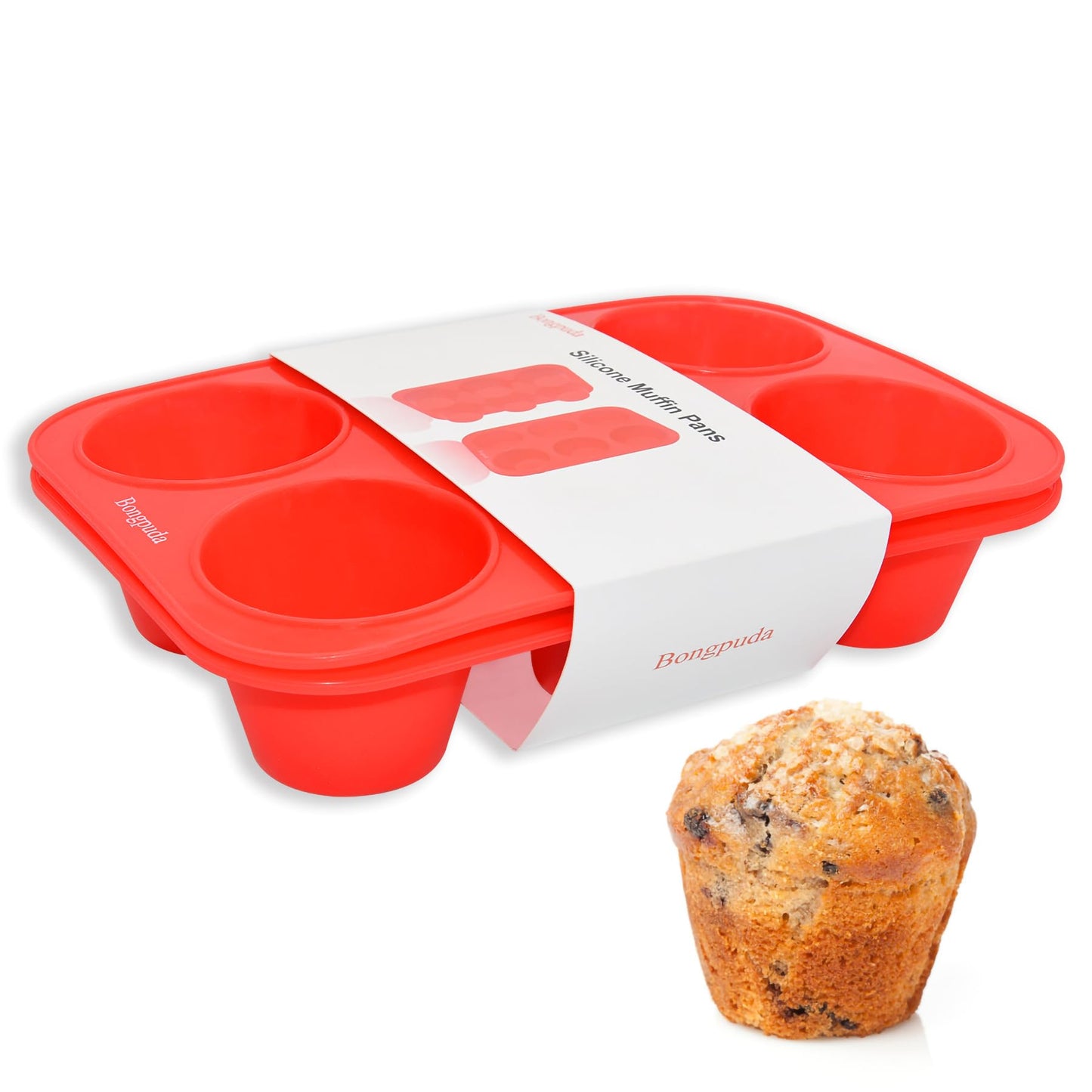 Bongpuda Silicone Large Muffin Pan 2 Pack,6 Cup Large Silicone Cupcake Pan,Non-Stick Jumbo Muffin Pans,Food Grade Cupcake Molds,Perfect for Egg Muffin,Big Cupcake