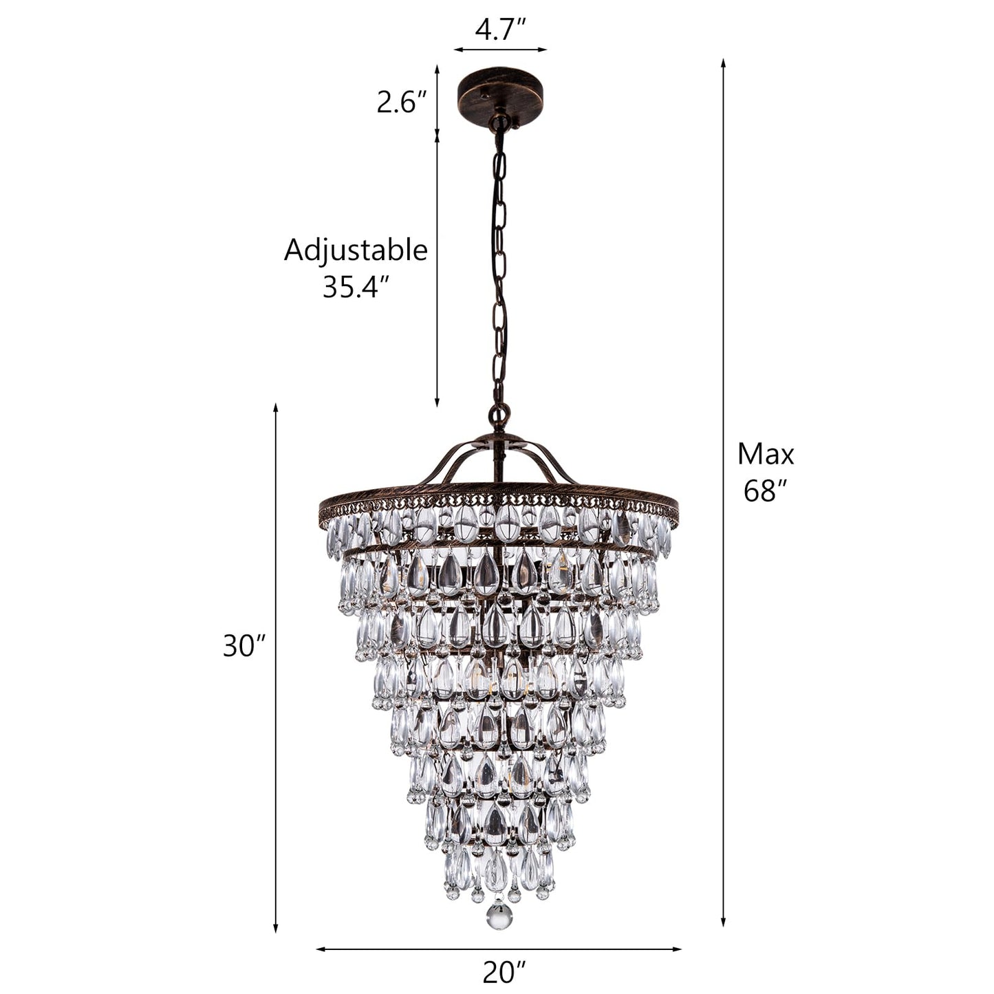 Wellmet 20 Inch Crystal Chandelier, Farmhouse Bronze Bathroom Chandeliers, 8-Lights Foyer Lighting Round Hanging Ceiling Light Fixture for Living Room, Bedroom, Entryway, Kitchen Island, Cone Shape