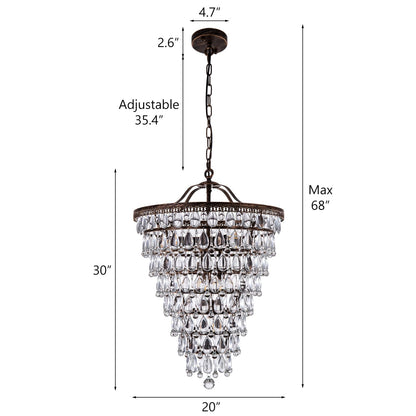 Wellmet 20 Inch Crystal Chandelier, Farmhouse Bronze Bathroom Chandeliers, 8-Lights Foyer Lighting Round Hanging Ceiling Light Fixture for Living Room, Bedroom, Entryway, Kitchen Island, Cone Shape