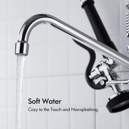 BAGNOLUX Commercial Sink Faucet, 8" Center Wall Mount Base with Pull Out Spray 9.6" Add-on Swing Spout 25" Height, Double Handle Pre Rinse Sprayer Commercial Rv Kitchen Faucet with Ceramic Valve
