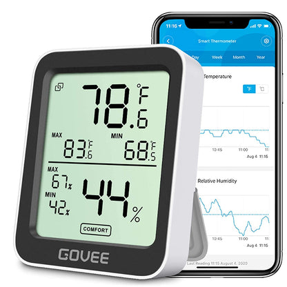 Govee Hygrometer Thermometer H5075, Bluetooth Indoor Room Temperature Monitor Thermometer with Remote App Control, Notification Alerts, 2 Years Data Storage Export(Only Supports 164ft Bluetooth Range)