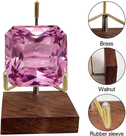 Adjustable Brass Crystal Display Stand with Walnut Base, Mineral Specimens Display Stand for Stones, Geodes