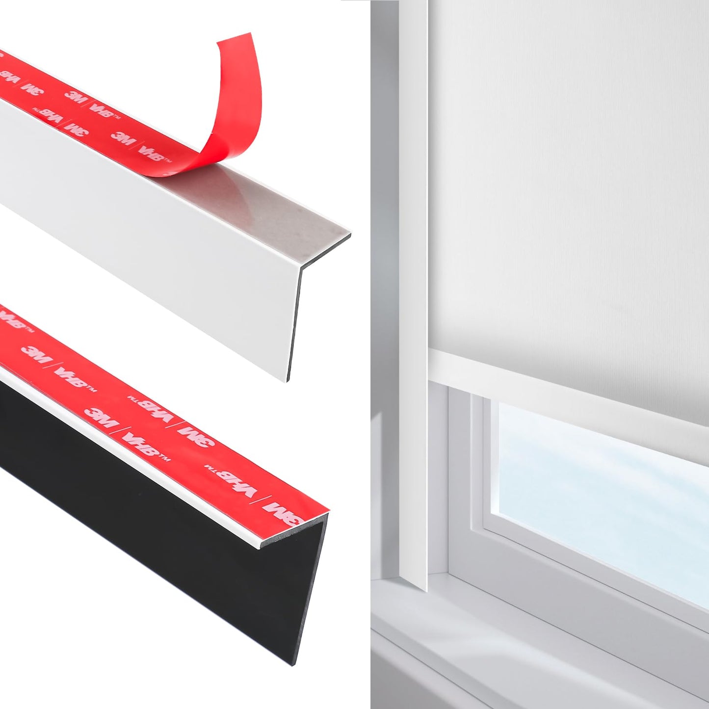 WINSMAR 100% Blackout PVC Light Blocking Strip for Window Shades and Blinds Both Sides Tracks for Blackout Shades Easy to Install for BedroomGreat for Bedroom Nursery (L-Shaped White-2pcs, 58.5")