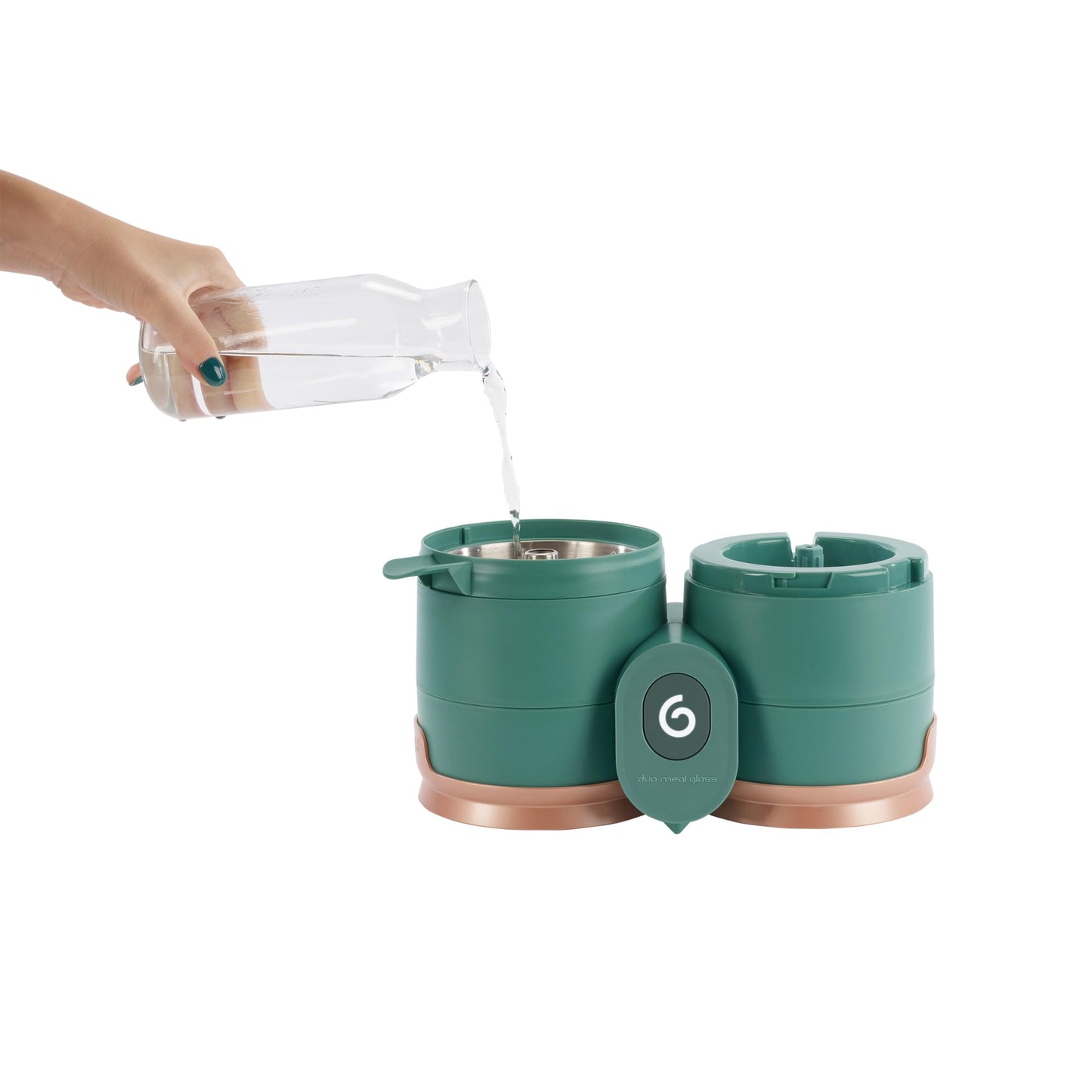 Babymoov Duo Meal Glass Food Maker - Baby Food Processor with Built-in Glass Steamer, Stainless Steel Basket, and Glass Blender (Over 6 Cup Capacity), Dark green