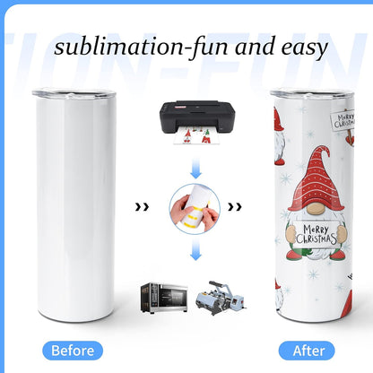 AGH 20 oz Sublimation Tumblers Glow In The Dark, 4PCS Luminous Skinny Straight Tumbler Blank, Glow From White To Green, With Stainless Straw & Splash-Proof Lid & Coaster