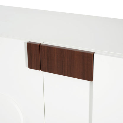 Merax Modern Buffet Cabinet with Storage, 63" 4-Door Sideboard with Adjustable Shelves & Walnut Accents, High Capacity Credenza Versatile Multi-Space Entryway Table for Dining Room, Living Room, White