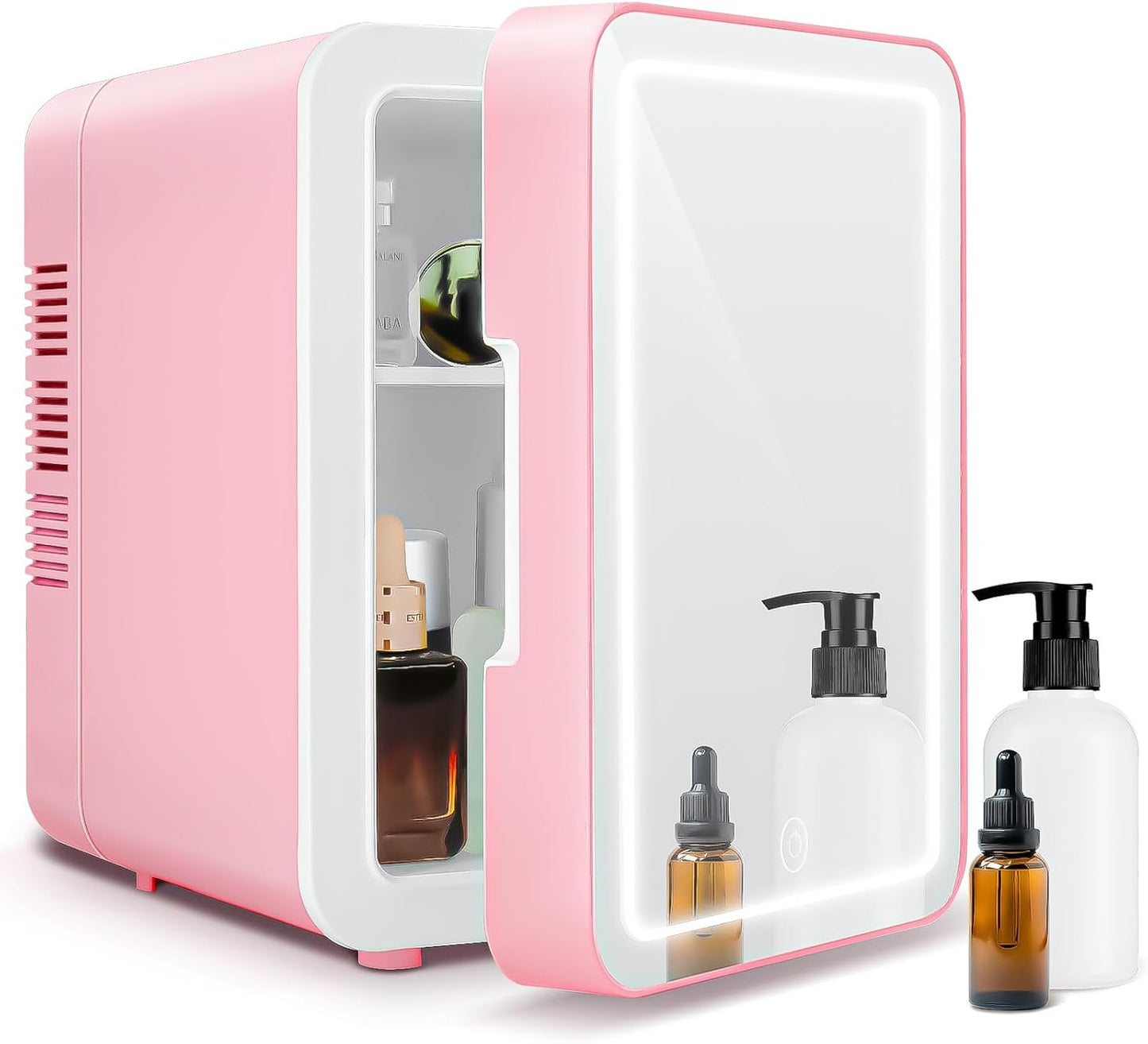 Mini Fridge for Bedroom, 4L Skincare Fridge with Dimmable LED Light, Cooler & Warmer for Makeup, Office, Car, Dorm, Pink