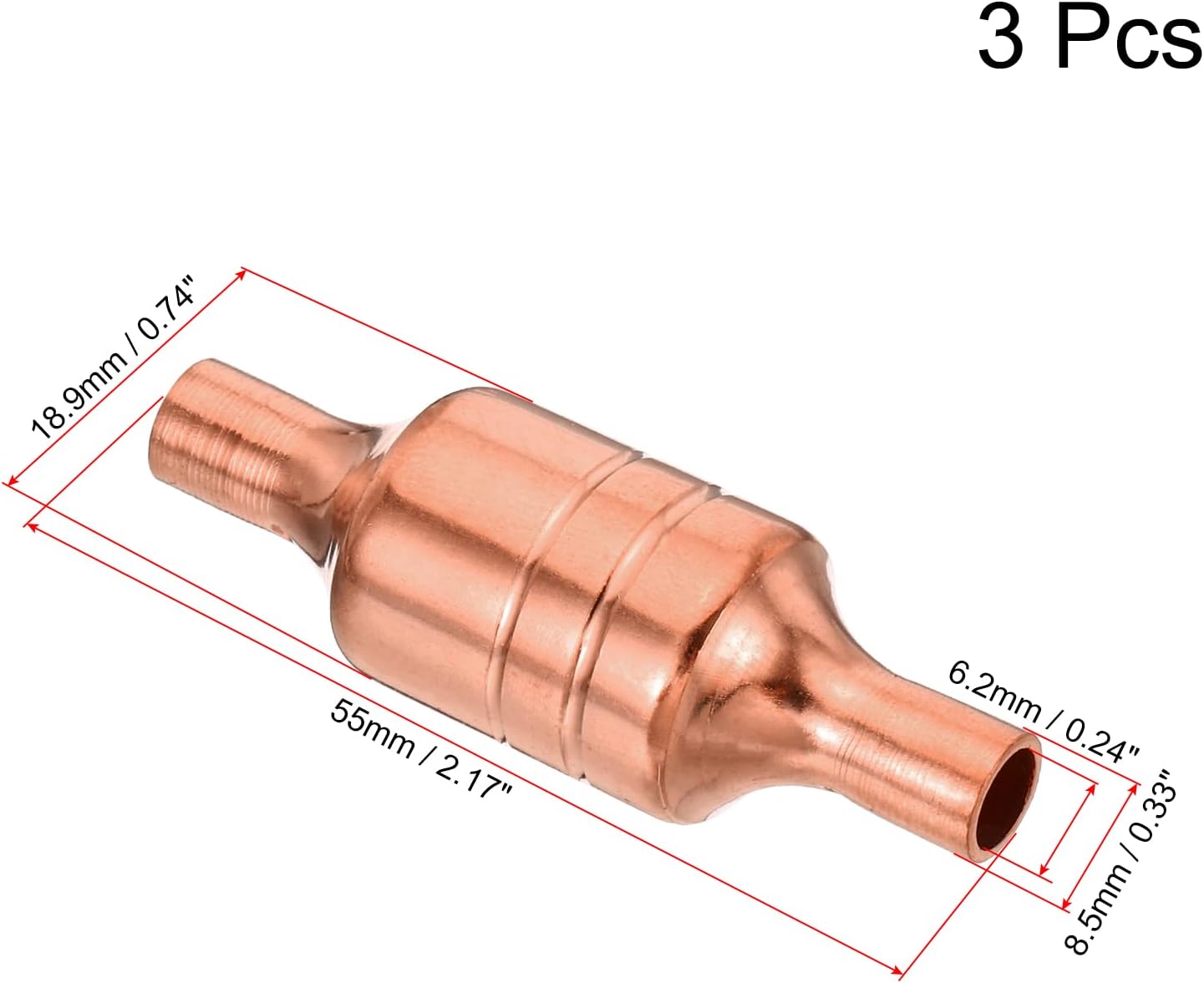 MECCANIXITY Refrigerator Filter Dryer, 6.2mm to 6.2mm Copper Dirt Filter for HVAC Refrigeration, Pack of 3