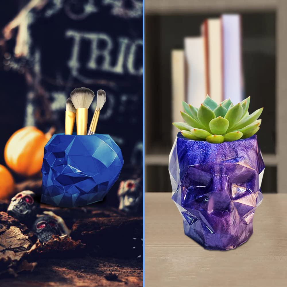 AIFUDA 2 Set Skull Resin Molds, 3D Storage Resin Molds Silicone Epoxy Resin Molds for DIY Makeup Brush Pen Holder, Jewelry Container Box, Candle Making Holder
