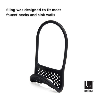Umbra Sling Sponge Holder for Kitchen Sink – No Suction Cups, Flexible Caddy for Sinks and Faucets, Modern Design, Black