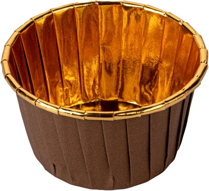 Restaurantware Panificio Baking Cups - 50 Greaseproof Foil Cups, Oven-Ready Brown Muffin Liners