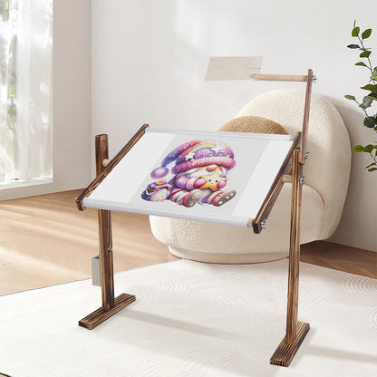 Adjustable Wooden Cross Stitch Frame Stand with Scroll Bar & Side Pocket - Pine Embroidery Desktop Holder for Sewing Craft Tools (120 Characters)