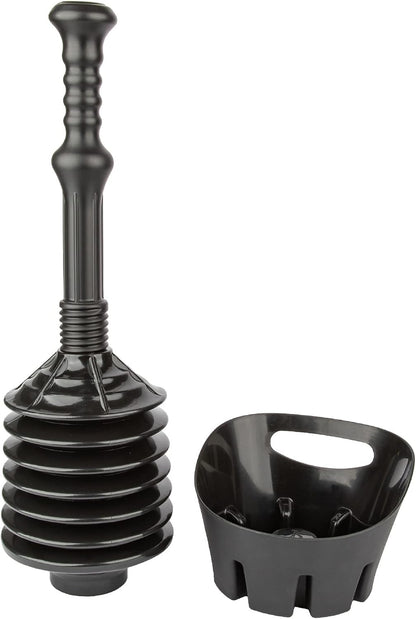 JS Jackson Supplies Black Toilet Plunger with Black Bellows Accordion and Storage Tray