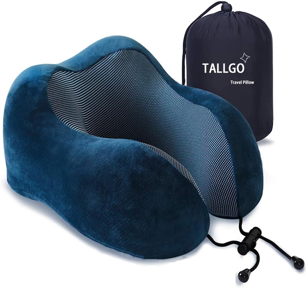 Travel Pillow - Best Memory Foam Neck Support for Sleeping, Airplane, Car & Home Use (Dark Blue)