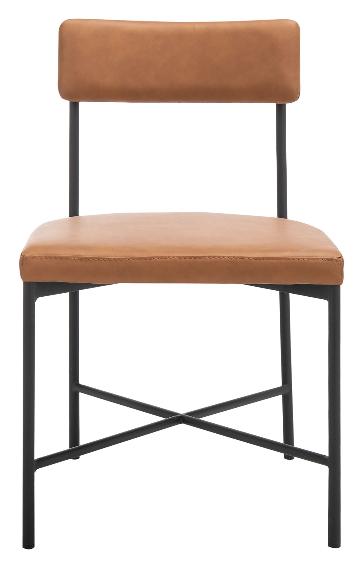 SAFAVIEH Home Collection Archer Faux Leather Dining Chair (Set of 2)-Fully Assembled DCH3004D-SET2, Cognac/Black