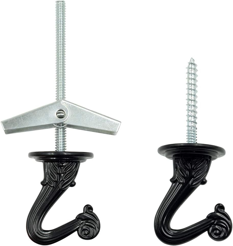 Hxchen 38mm/1.5" Heavy Duty Ceiling Hooks - Swag Hook with Steel Screws for Hanging Plants, Black (2 Sets)