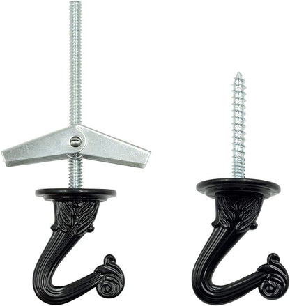 Hxchen 38mm/1.5" Heavy Duty Ceiling Hooks - Swag Hook with Steel Screws for Hanging Plants, Black (2 Sets)