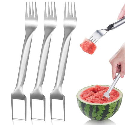 3 Packs 2-in-1 Watermelon Fork Slicer Fruit Cutter, Stainless Steel Watermelon Cutter Artifact, Watermelon Cut ter Slicer Tool Fruit Forks Sli cer Knife Kitchen Gadgets