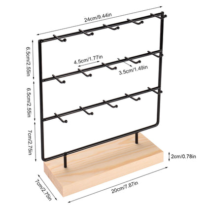 shidaishiye Earring Display Stand for Selling, Wood Earring Rack Tower Display Holder Stand (3 Tier,15 Hooks, Black)