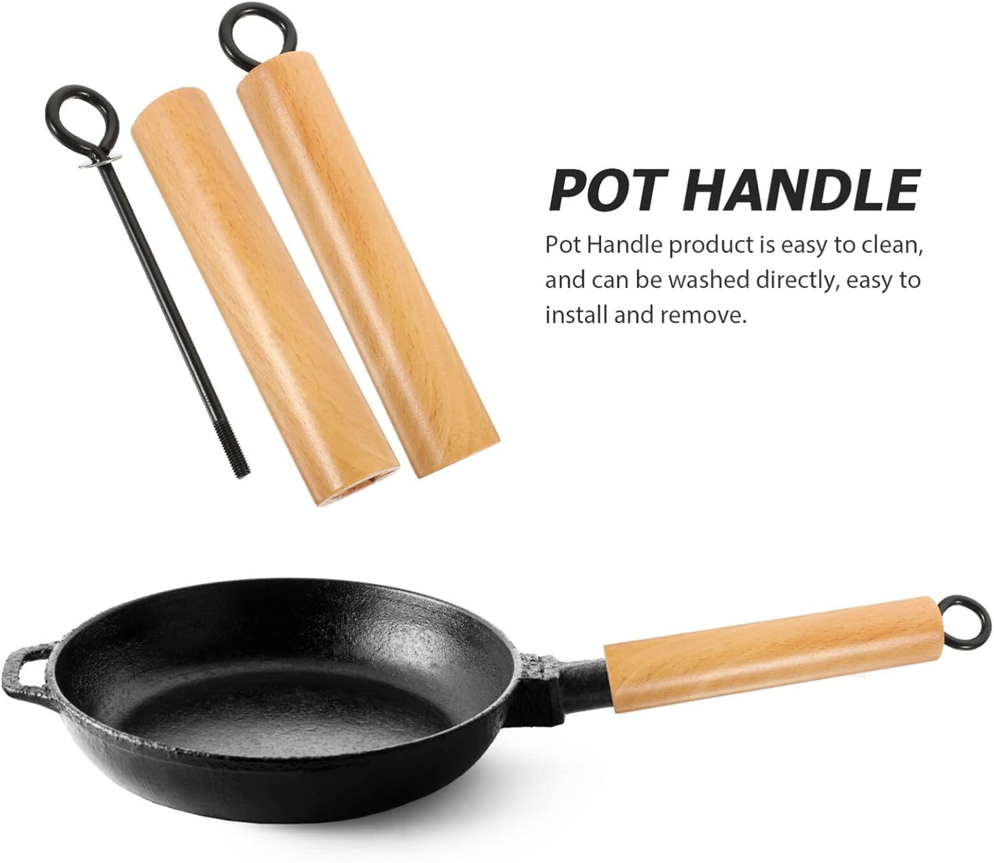 HEMOTON 2pcs Wooden Pot Handle, Universal Detachable Grip Replacement for Wok Frying Pan, Khaki