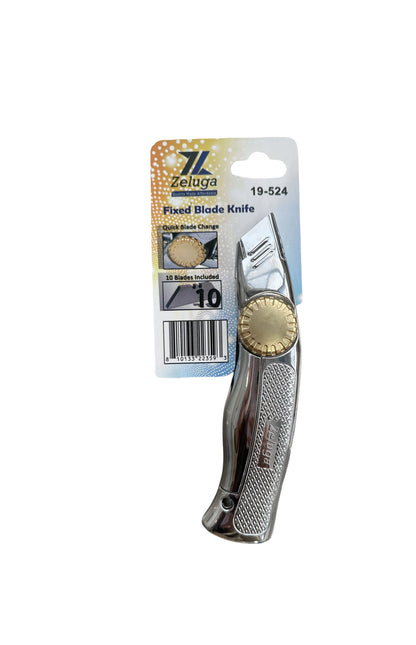 Zeluga 19-524 Fixed Blade Utility Knife with Die Cast Aluminium Housing, Quick Blade Change, 10 Blades Included