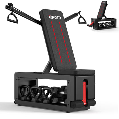 JOROTO 5-in-1 Adjustable Weight Bench with Cable Crossover, 990 LBS Weight Bench With Storage, Combining Adjustable Bench, Cable Crossover Machine, Storage Box with Wheels in One Compact Unit