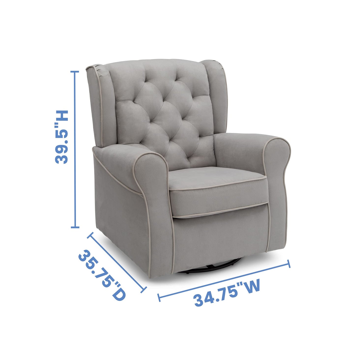 Delta Children Emerson Upholstered Glider Swivel Rocker Chair, Dove Grey with Soft Grey Welt