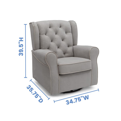 Delta Children Emerson Upholstered Glider Swivel Rocker Chair, Dove Grey with Soft Grey Welt