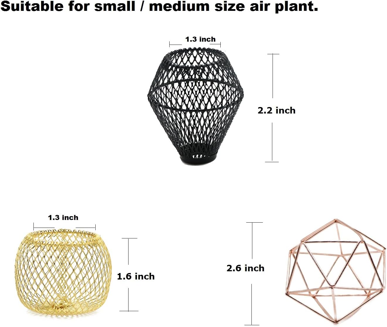 ROJAX Pack 3 3 5 5 of Air Plant Metal Stand, Black, Rose Gold, Indoor/Outdoor, in H x in W x in D
