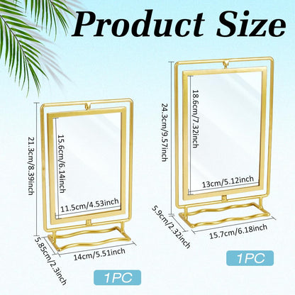 PH PandaHall 2pcs Rotating Photo Frame, Gold Metal Acrylic Picture Frame Double Sided Floating Stand 360° Rotation Photo Display for 4x6in/5x7in Photos Home Office Gift, 2 Sizes